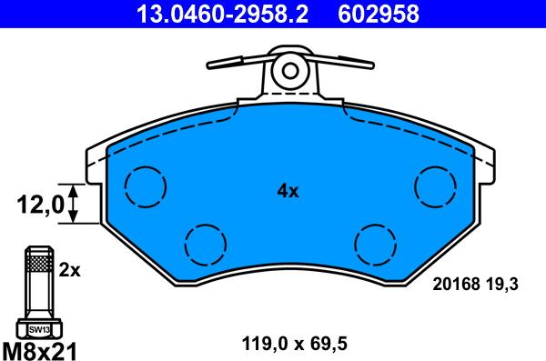 ATE 13.0460-2958.2 - Kit pastiglie freno, Freno a disco autozon.pro