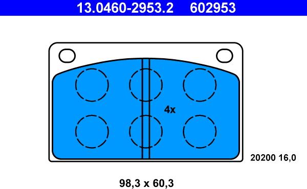 ATE 13.0460-2953.2 - Kit pastiglie freno, Freno a disco autozon.pro