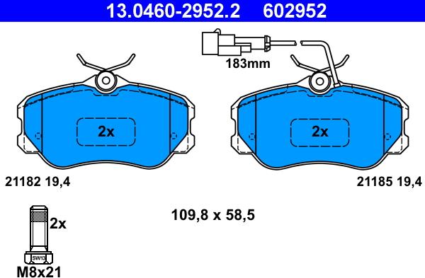 ATE 13.0460-2952.2 - Kit pastiglie freno, Freno a disco autozon.pro