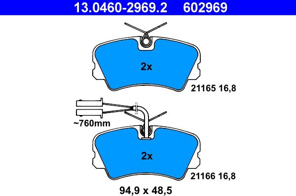 ATE 13.0460-2969.2 - Kit pastiglie freno, Freno a disco autozon.pro