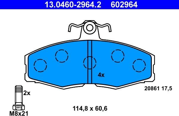 ATE 13.0460-2964.2 - Kit pastiglie freno, Freno a disco autozon.pro