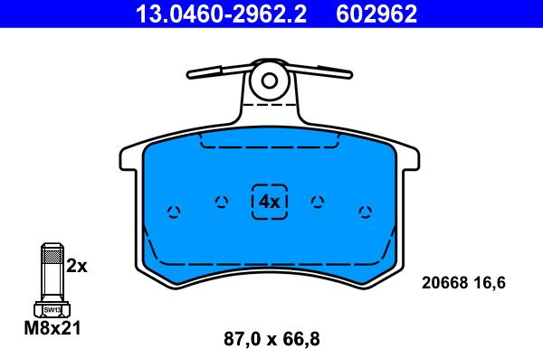 ATE 13.0460-2962.2 - Kit pastiglie freno, Freno a disco autozon.pro