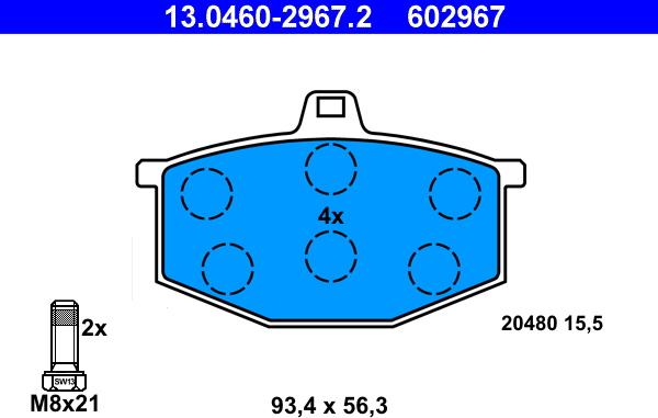 ATE 13.0460-2967.2 - Kit pastiglie freno, Freno a disco autozon.pro