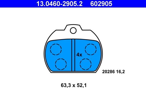 ATE 13.0460-2905.2 - Kit pastiglie freno, Freno a disco autozon.pro