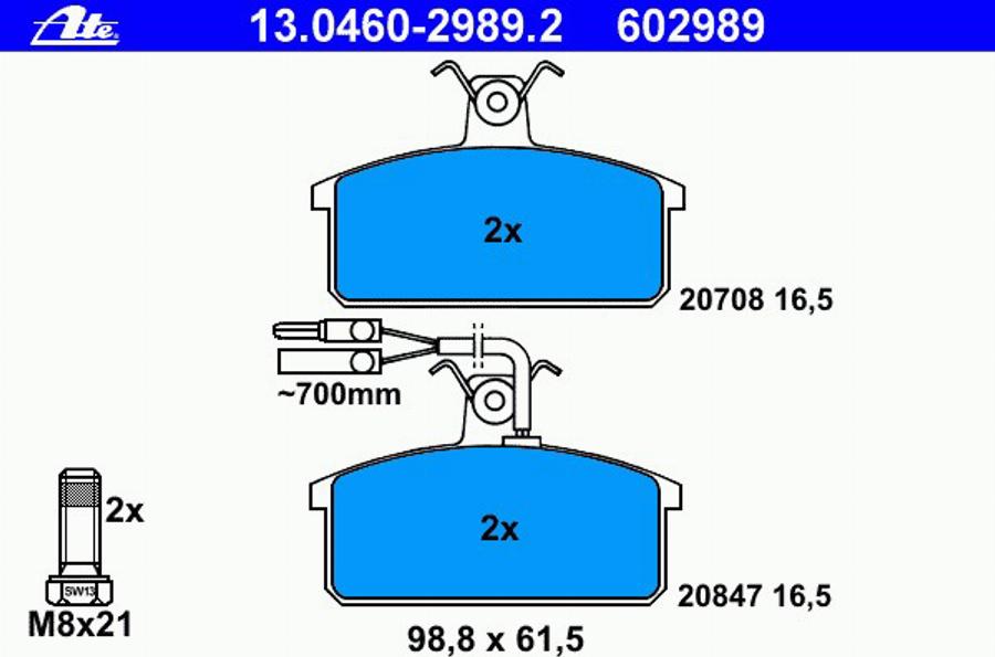 ATE 13.0460-2989.2 - Kit pastiglie freno, Freno a disco autozon.pro