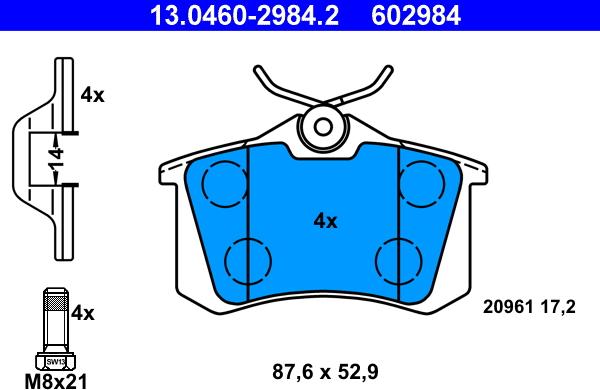 ATE 13.0460-2984.2 - Kit pastiglie freno, Freno a disco autozon.pro