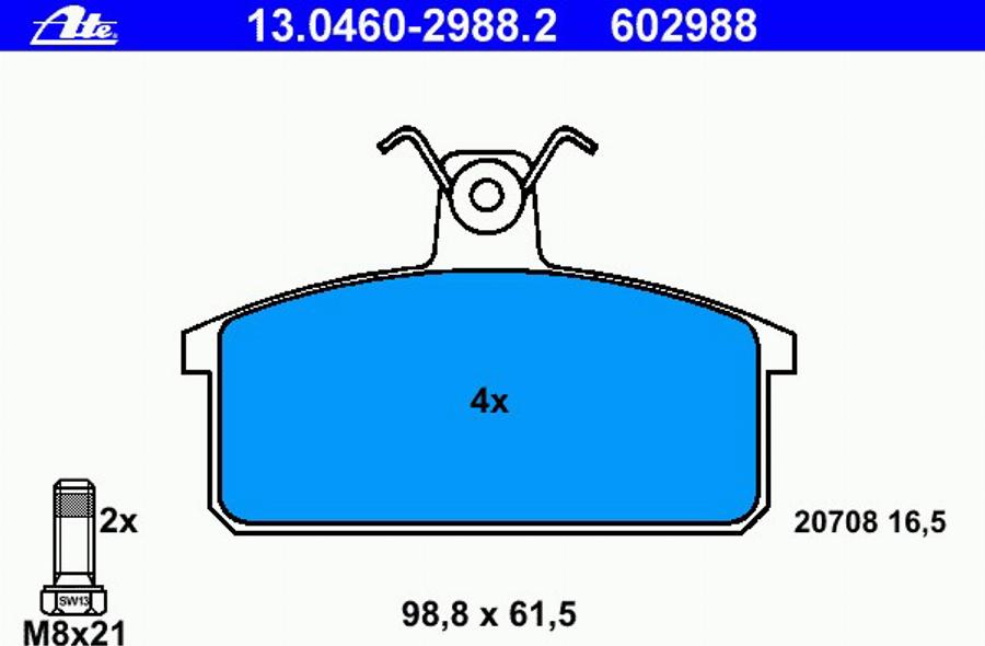 ATE 13.0460-2988.2 - Kit pastiglie freno, Freno a disco autozon.pro