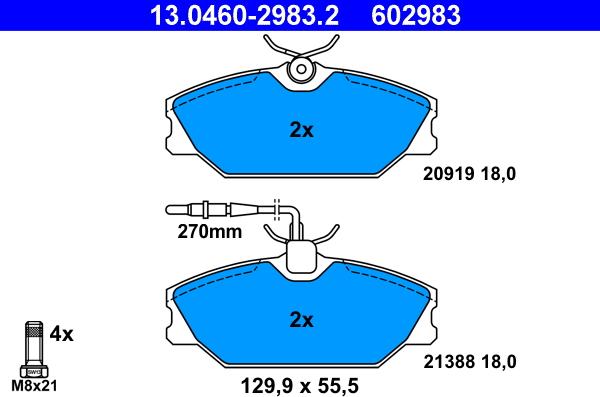 ATE 13.0460-2983.2 - Kit pastiglie freno, Freno a disco autozon.pro