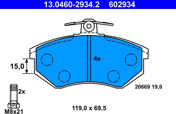 ATE 13.0460-2934.2 - Kit pastiglie freno, Freno a disco autozon.pro