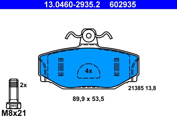 ATE 13.0460-2935.2 - Kit pastiglie freno, Freno a disco autozon.pro