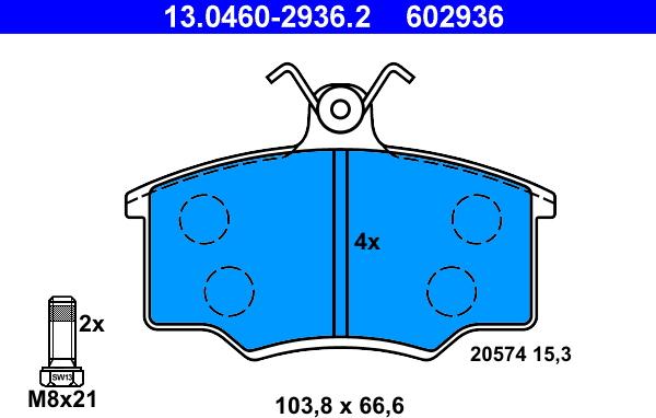 ATE 13.0460-2936.2 - Kit pastiglie freno, Freno a disco autozon.pro