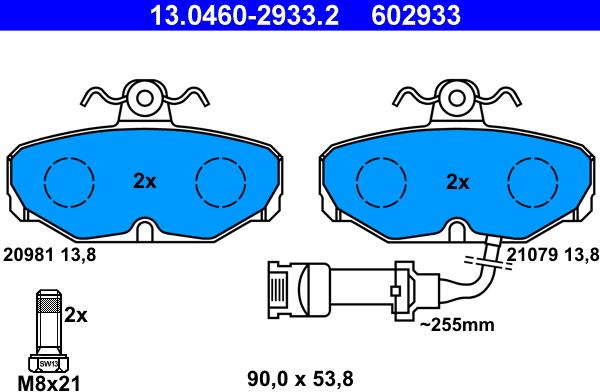 ATE 13.0460-2933.2 - Kit pastiglie freno, Freno a disco autozon.pro