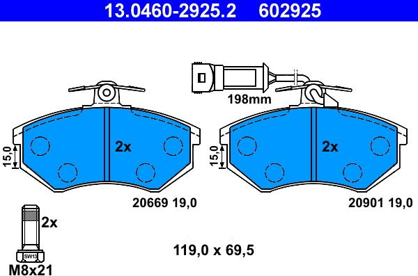 ATE 13.0460-2925.2 - Kit pastiglie freno, Freno a disco autozon.pro