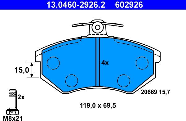 ATE 13.0460-2926.2 - Kit pastiglie freno, Freno a disco autozon.pro