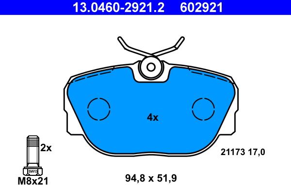 ATE 13.0460-2921.2 - Kit pastiglie freno, Freno a disco autozon.pro