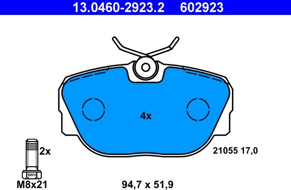 ATE 13.0460-2923.2 - Kit pastiglie freno, Freno a disco autozon.pro