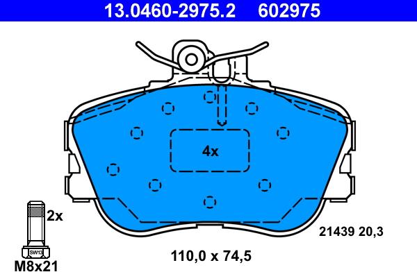 ATE 13.0460-2975.2 - Kit pastiglie freno, Freno a disco autozon.pro