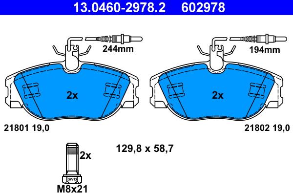 ATE 13.0460-2978.2 - Kit pastiglie freno, Freno a disco autozon.pro