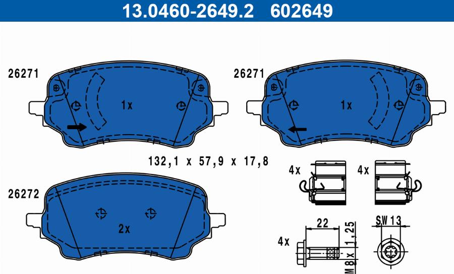 ATE 13.0460-2649.2 - Kit pastiglie freno, Freno a disco autozon.pro