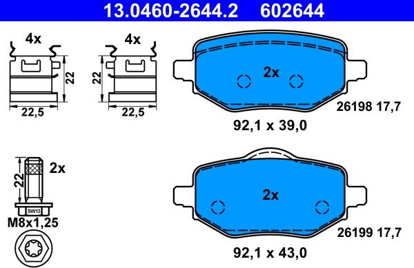 ATE 13.0460-2644.2 - Kit pastiglie freno, Freno a disco autozon.pro