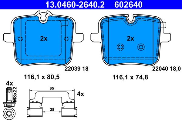 ATE 13.0460-2640.2 - Kit pastiglie freno, Freno a disco autozon.pro