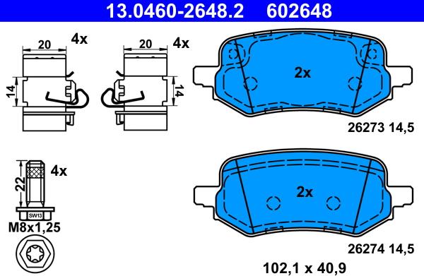 ATE 13.0460-2648.2 - Kit pastiglie freno, Freno a disco autozon.pro