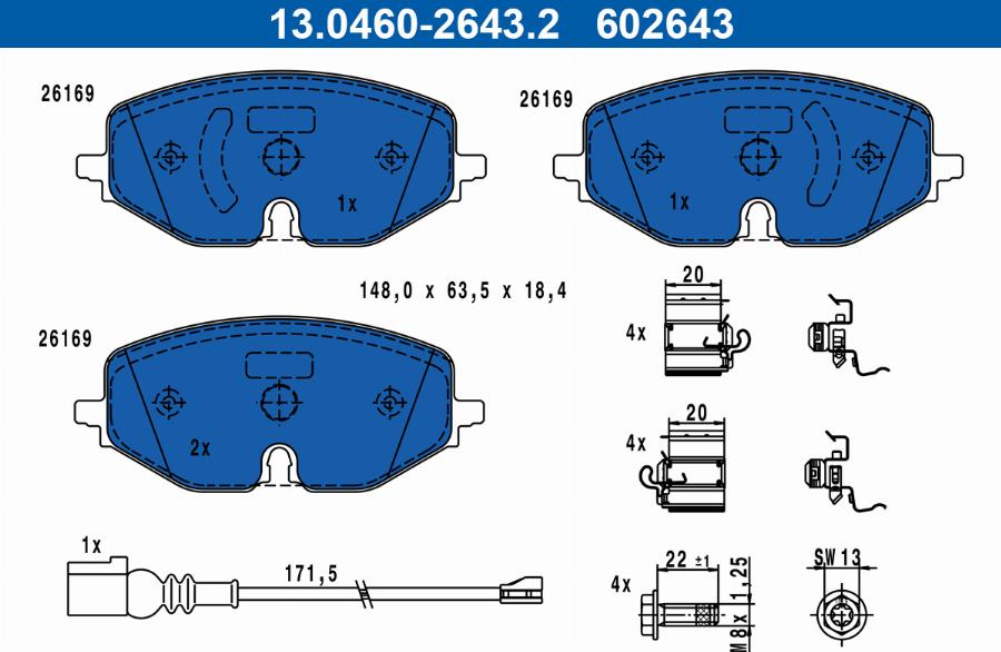 ATE 13.0460-2643.2 - Kit pastiglie freno, Freno a disco autozon.pro