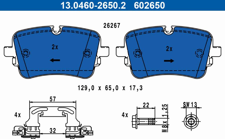 ATE 13.0460-2650.2 - Kit pastiglie freno, Freno a disco autozon.pro