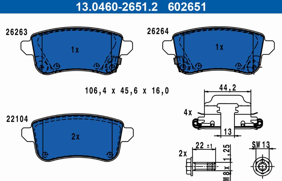 ATE 13.0460-2651.2 - Kit pastiglie freno, Freno a disco autozon.pro