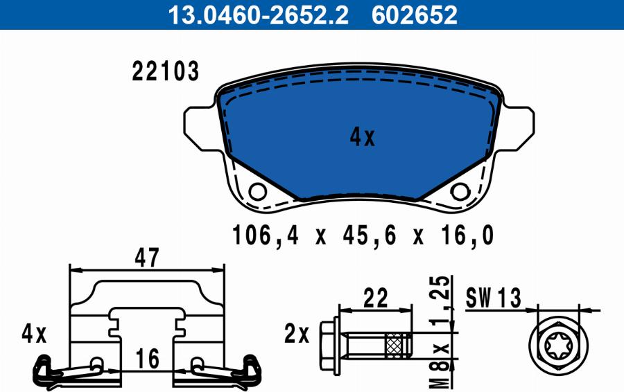 ATE 13.0460-2652.2 - Kit pastiglie freno, Freno a disco autozon.pro