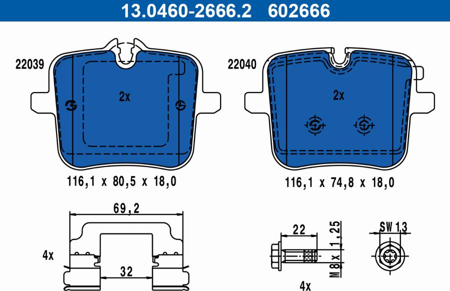 ATE 13.0460-2666.2 - Kit pastiglie freno, Freno a disco autozon.pro