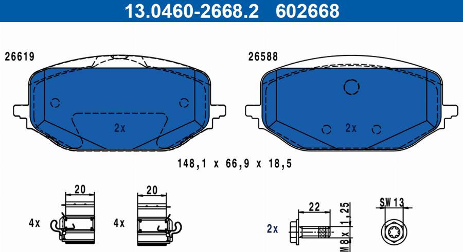 ATE 13.0460-2668.2 - Kit pastiglie freno, Freno a disco autozon.pro