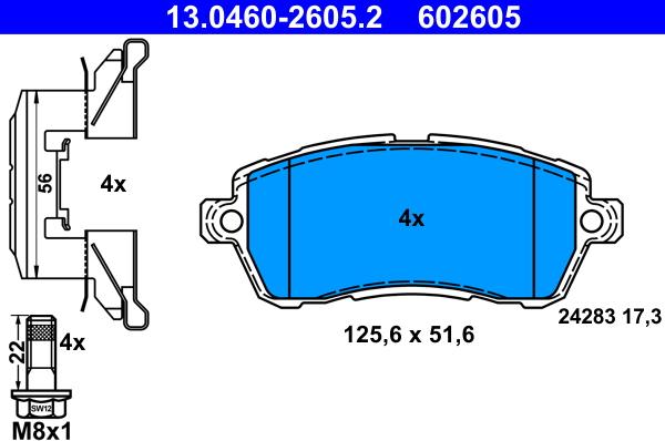 ATE 13.0460-2605.2 - Kit pastiglie freno, Freno a disco autozon.pro