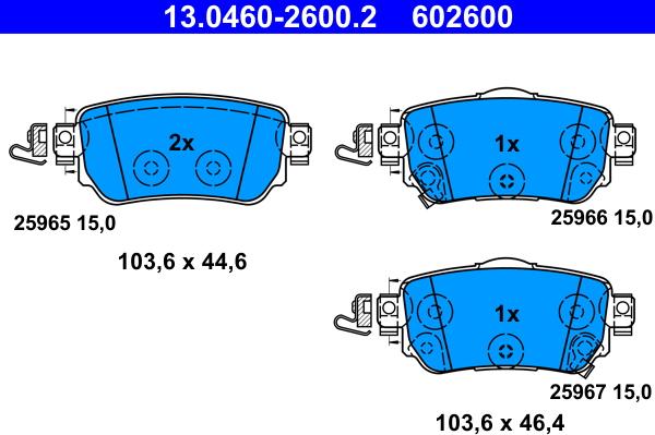 ATE 13.0460-2600.2 - Kit pastiglie freno, Freno a disco autozon.pro