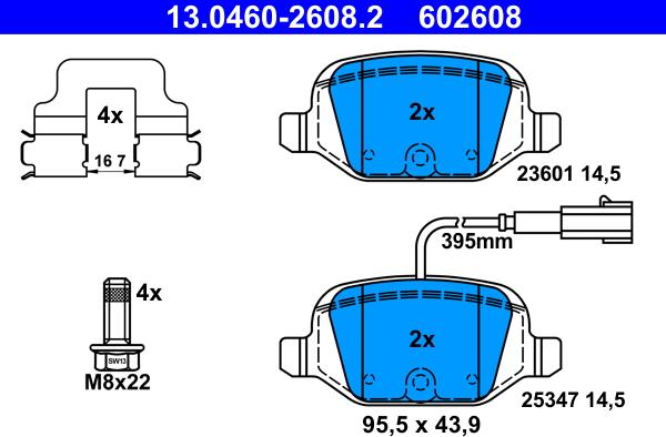 ATE 13.0460-2608.2 - Kit pastiglie freno, Freno a disco autozon.pro