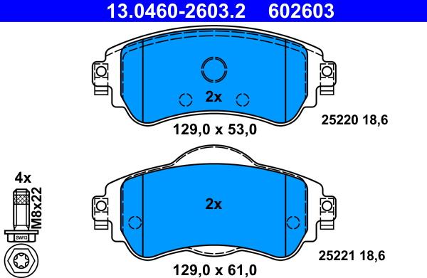 ATE 13.0460-2603.2 - Kit pastiglie freno, Freno a disco autozon.pro