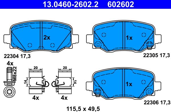 ATE 13.0460-2602.2 - Kit pastiglie freno, Freno a disco autozon.pro