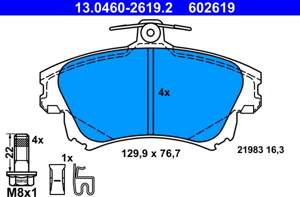 ATE 13.0460-2619.2 - Kit pastiglie freno, Freno a disco autozon.pro