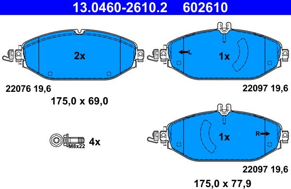 ATE 13.0460-2610.2 - Kit pastiglie freno, Freno a disco autozon.pro