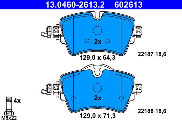 ATE 13.0460-2613.2 - Kit pastiglie freno, Freno a disco autozon.pro