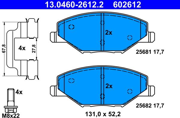 ATE 13.0460-2612.2 - Kit pastiglie freno, Freno a disco autozon.pro