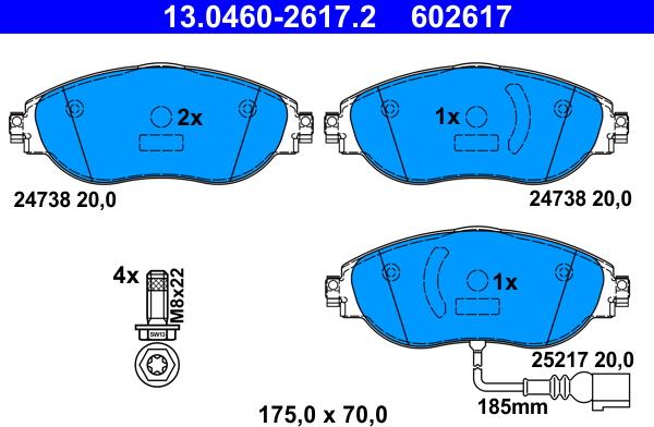 ATE 13.0460-2617.2 - Kit pastiglie freno, Freno a disco autozon.pro