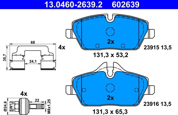 ATE 13.0460-2639.2 - Kit pastiglie freno, Freno a disco autozon.pro