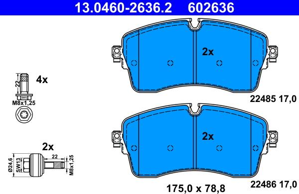 ATE 13.0460-2636.2 - Kit pastiglie freno, Freno a disco autozon.pro