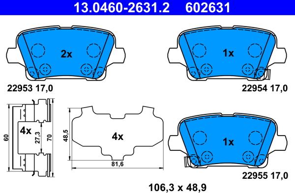 ATE 13.0460-2631.2 - Kit pastiglie freno, Freno a disco autozon.pro