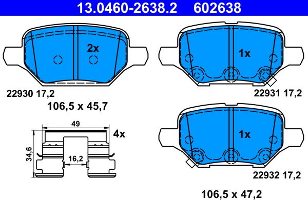 ATE 13.0460-2638.2 - Kit pastiglie freno, Freno a disco autozon.pro