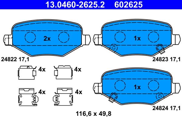 ATE 13.0460-2625.2 - Kit pastiglie freno, Freno a disco autozon.pro