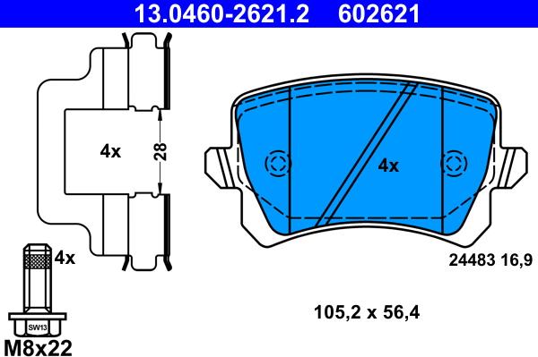 ATE 13.0460-2621.2 - Kit pastiglie freno, Freno a disco autozon.pro