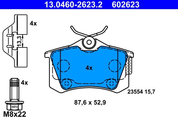 ATE 13.0460-2623.2 - Kit pastiglie freno, Freno a disco autozon.pro