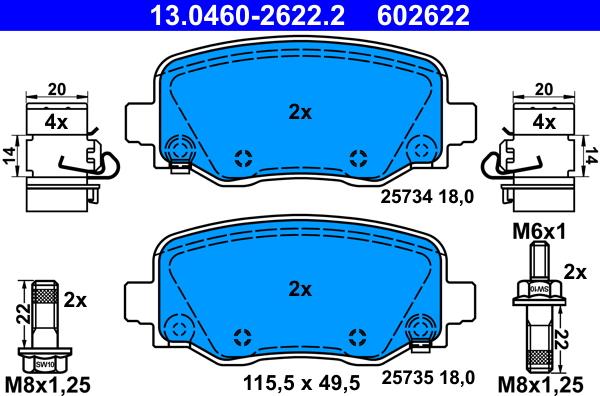 ATE 13.0460-2622.2 - Kit pastiglie freno, Freno a disco autozon.pro